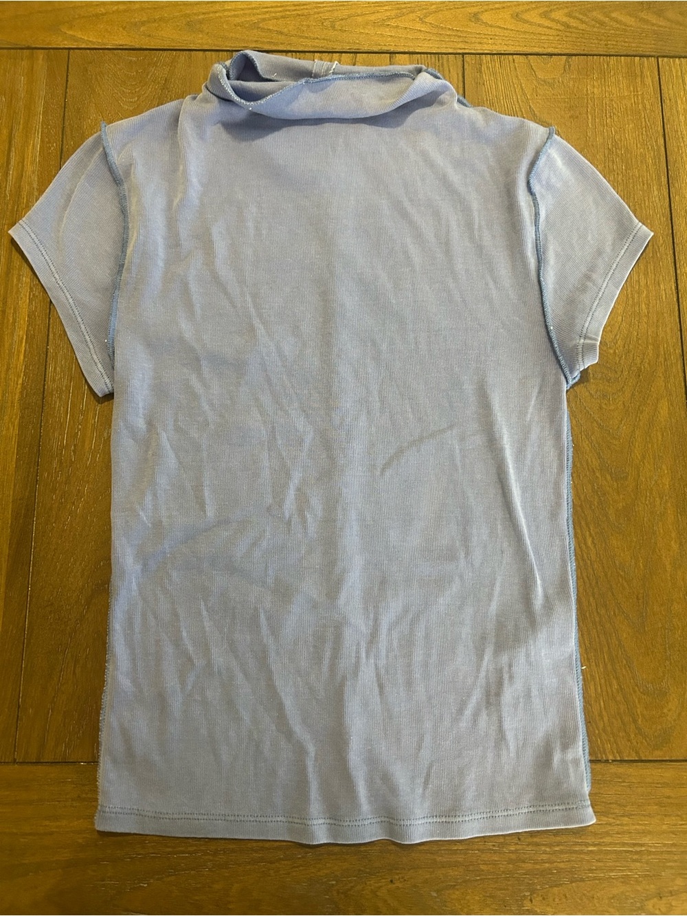 Free People Light Blue Short-Sleeve Mock Neck Tee